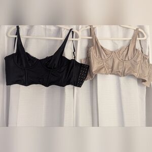 Abercrombie & Fitch Satin Lace Bralette Corset Bundle Black Champagne